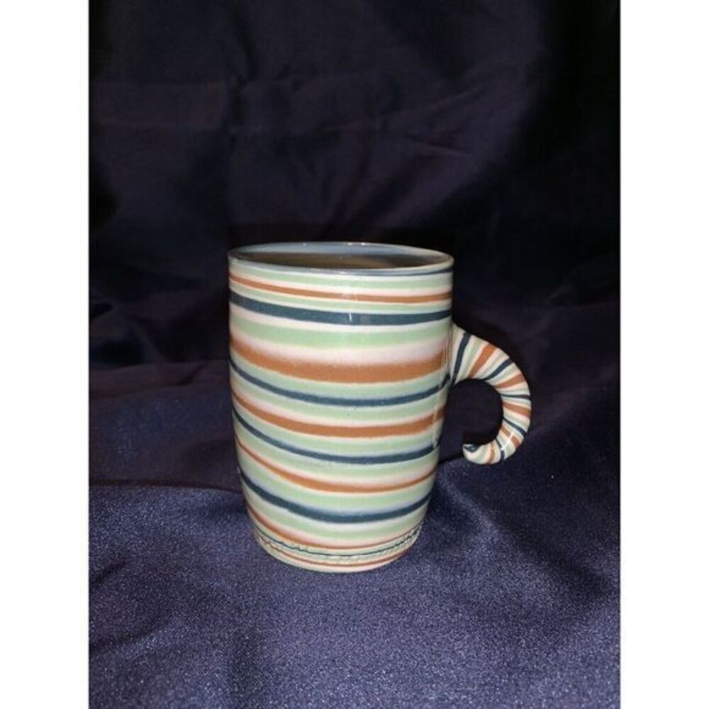 HANDMADE Unique Original Ceramic Coffee Mug with Stripy Swirl Signed